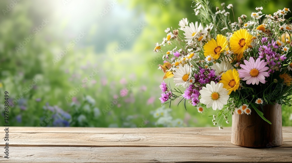 A Beautiful Arrangement of Colorful Flowers in a Stylish Vase on a Rustic Wooden Table Creating a Charming and Inviting Atmosphere A Beautiful Arrangement of Colorful Flowers in a Stylish Vase on a Rustic Wooden Table Creating a Charming and Inviting Atmosphere