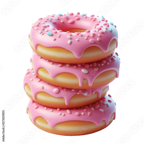 stack of pink glazed donuts isolated on white background