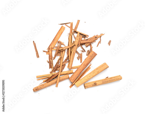 Broken Ceylon Cinnamon Isolated, Cinnamomum Verum Bark, Zeylanicum, Real Cinnamon Sticks photo