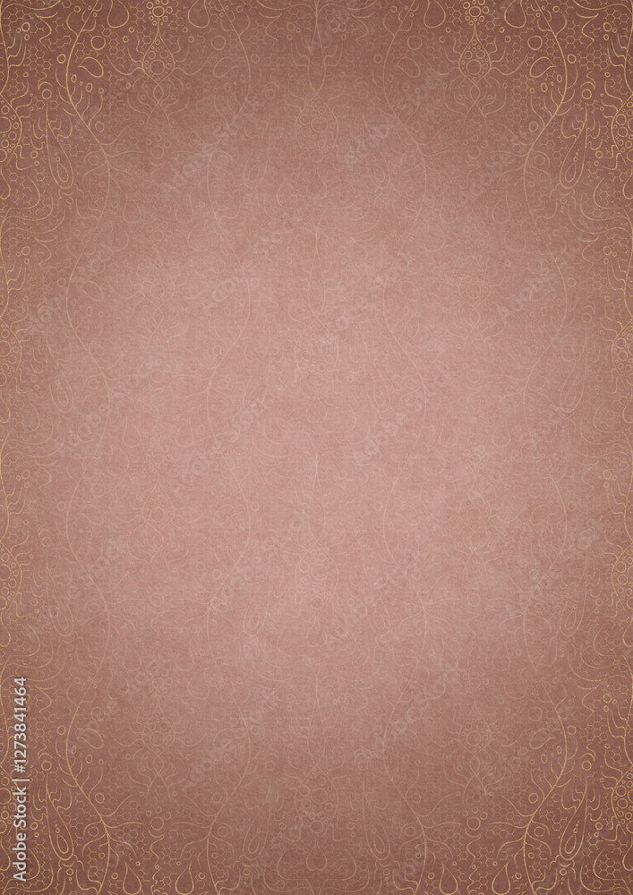 Fototapeta premium Hand-drawn unique abstract ornament. Light semi transparent pale pink on a pale pink background, with vignette of same pattern in golden glitter on a darker color. Paper texture. A4. (pattern: p13-2e)