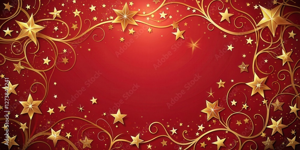 Luxurious red background adorned with delicate gold stars and intricate swirls, evoking a sense of sophistication and luxury, swirling patterns, red Luxurious red background adorned with delicate gold stars and intricate swirls, evoking a sense of sophistication and luxury, swirling patterns, red