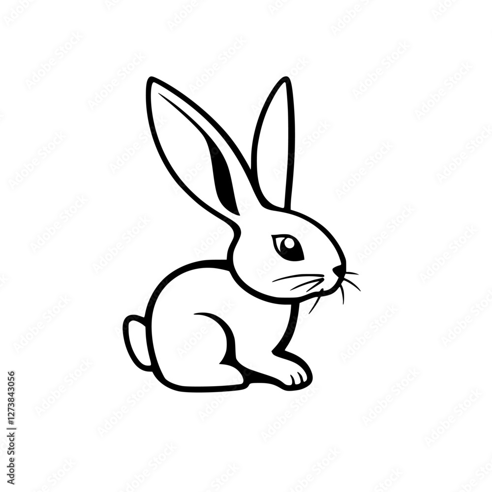 Simple monochrome sketch of a sitting rabbit, a black and white illustration of a rabbit against a white background. Simple monochrome sketch of a sitting rabbit, a black and white illustration of a rabbit against a white background.