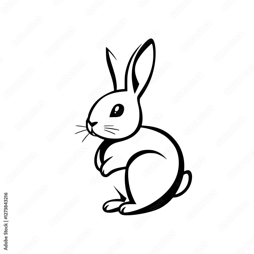 Simple, elegant illustration of a rabbit standing, facing left, in clean outlines with strong lines and contrasting backgrounds. Simple, elegant illustration of a rabbit standing, facing left, in clean outlines with strong lines and contrasting backgrounds.