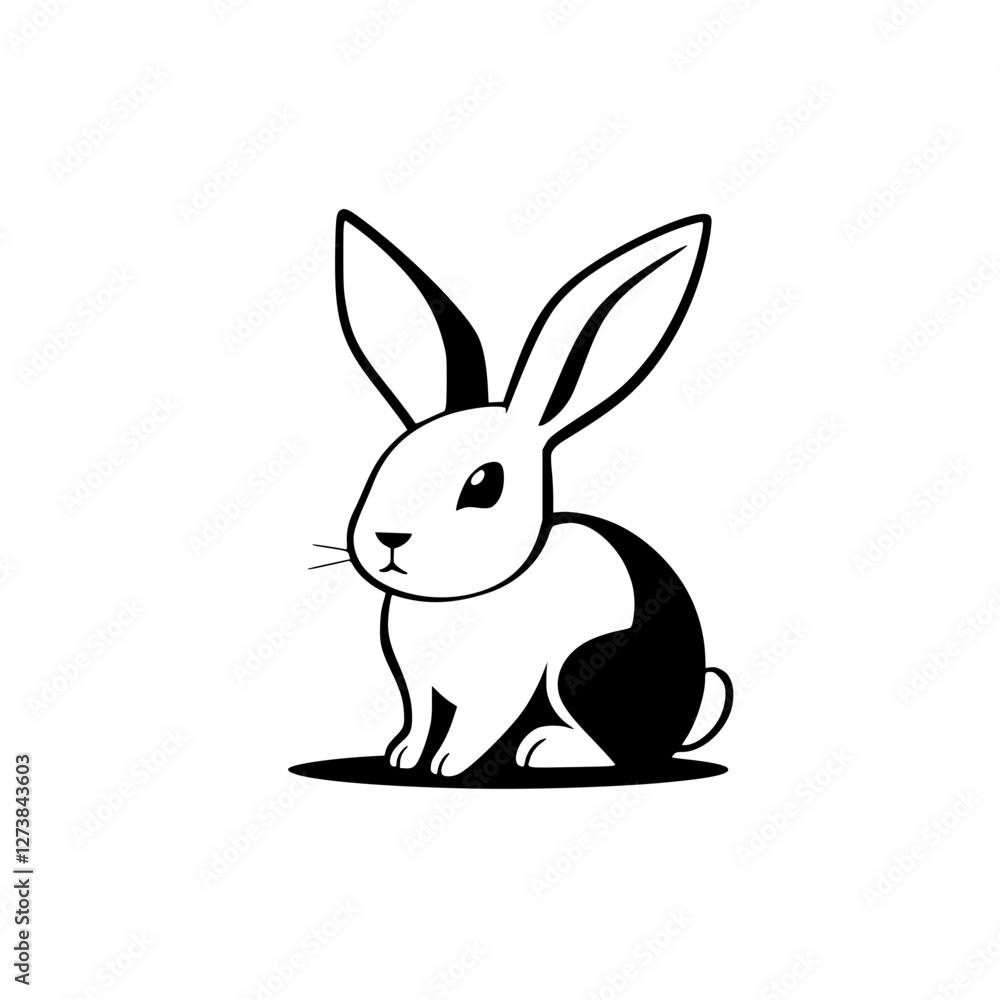 Minimalist cartoon rabbit sitting; black and white, with a clean aesthetic. Minimalist cartoon rabbit sitting; black and white, with a clean aesthetic.