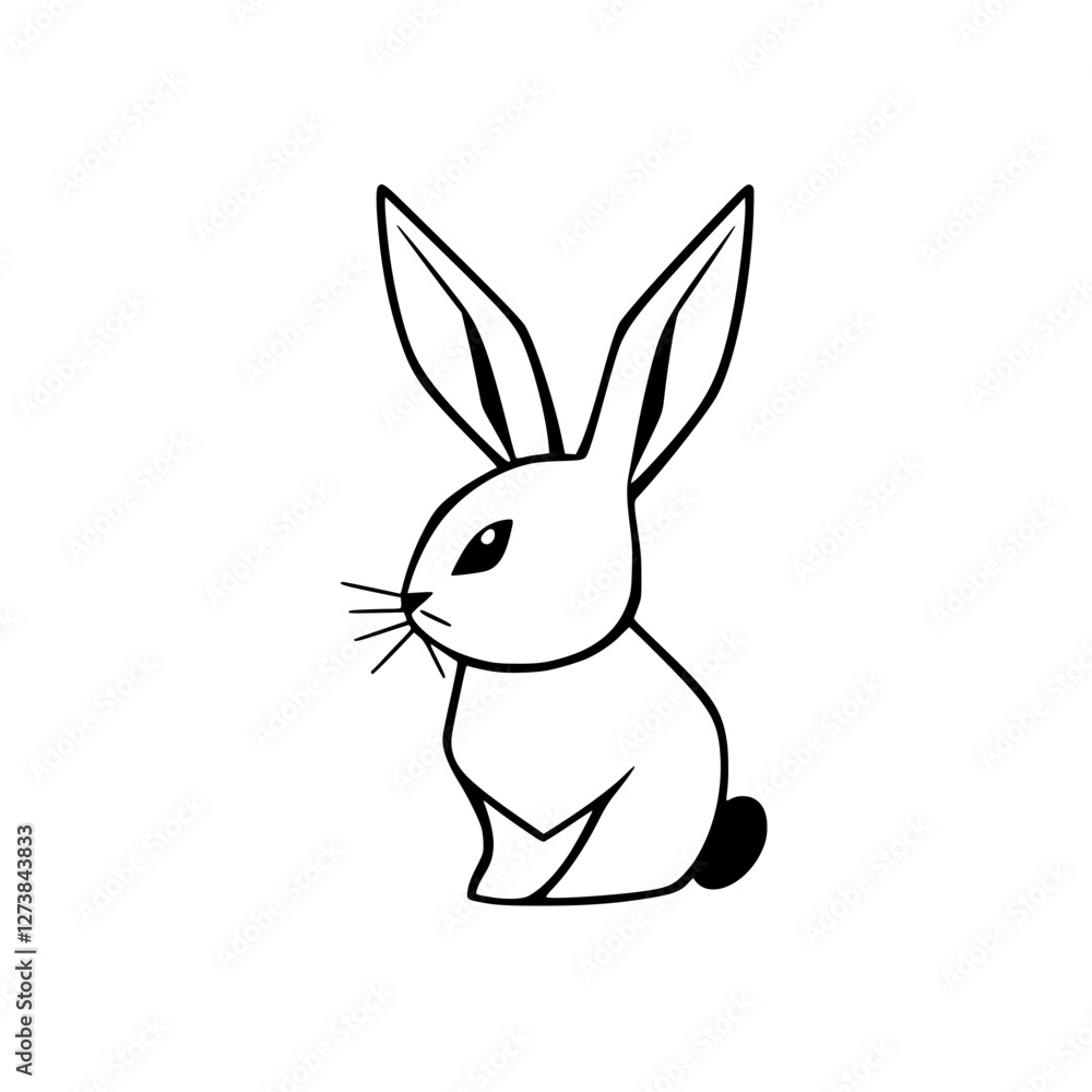 Simple black and white image of a rabbit, isolated against a white background, depicting a minimalist, stylized illustration of a bunny. Simple black and white image of a rabbit, isolated against a white background, depicting a minimalist, stylized illustration of a bunny.
