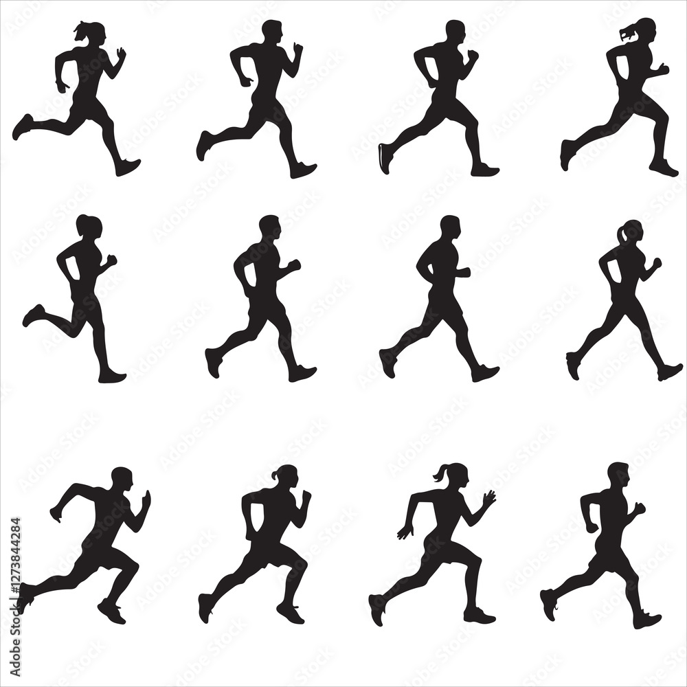 SET VECTOR VARIOUS RUN, RUNNER, RUNNING SILHOUETTES SET VECTOR VARIOUS RUN, RUNNER, RUNNING SILHOUETTES
