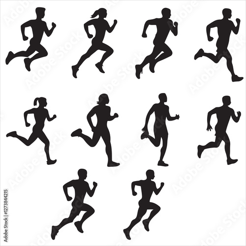 SET VECTOR VARIOUS RUN, RUNNER, RUNNING SILHOUETTES