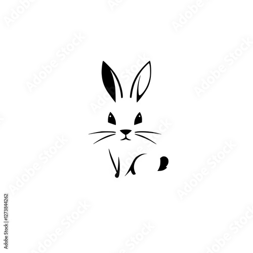 Minimalist Line Art of a Rabbit: A black-and-white silhouette of a rabbit in a simplified and modern style.