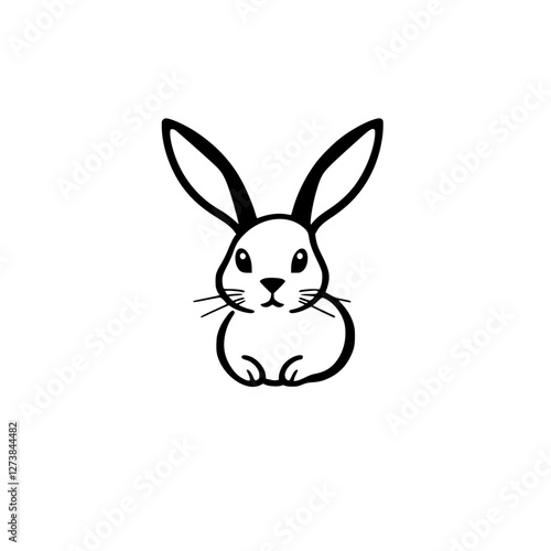 Adorable Black-and-White Rabbit Cartoon on White Background, Simple, Minimalist, Cute, Simple, Design, and clean.