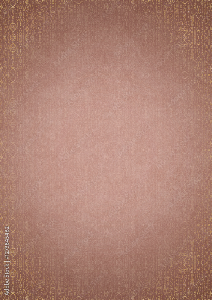 Fototapeta premium Hand-drawn unique abstract ornament. Light semi transparent pale pink on a pale pink background, with vignette of same pattern in golden glitter on a darker color. Paper texture. A4. (pattern: p14e)