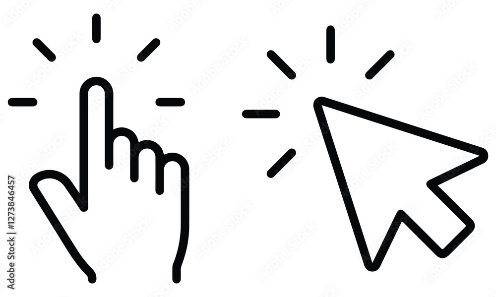 Hand & Mouse cursor click editable stroke outline icon isolated on white background flat vector illustration. Pixel perfect. 64 x 64. vector eps file Hand & Mouse cursor click editable stroke outline icon isolated on white background flat vector illustration. Pixel perfect. 64 x 64. vector eps file