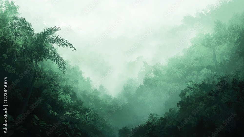 Misty jungle panorama with rolling hills covered in thick green foliage, symbolizing the untouched beauty of nature and environmental ecology. Misty jungle panorama with rolling hills covered in thick green foliage, symbolizing the untouched beauty of nature and environmental ecology.