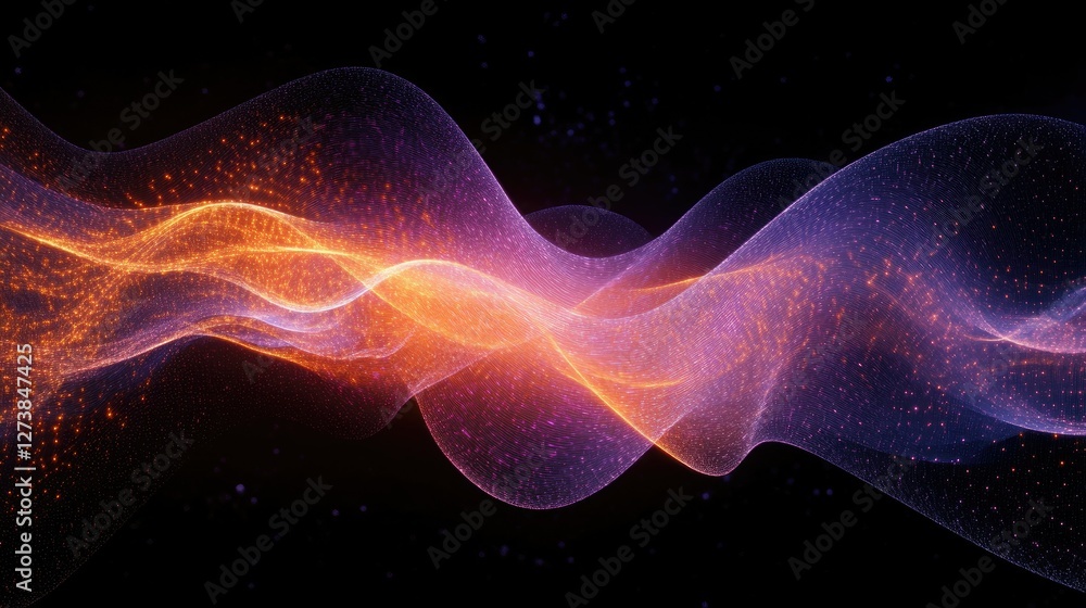 Fototapeta premium Mystical purple and orange nebula with glowing energy waves floating through the vast cosmic expanse