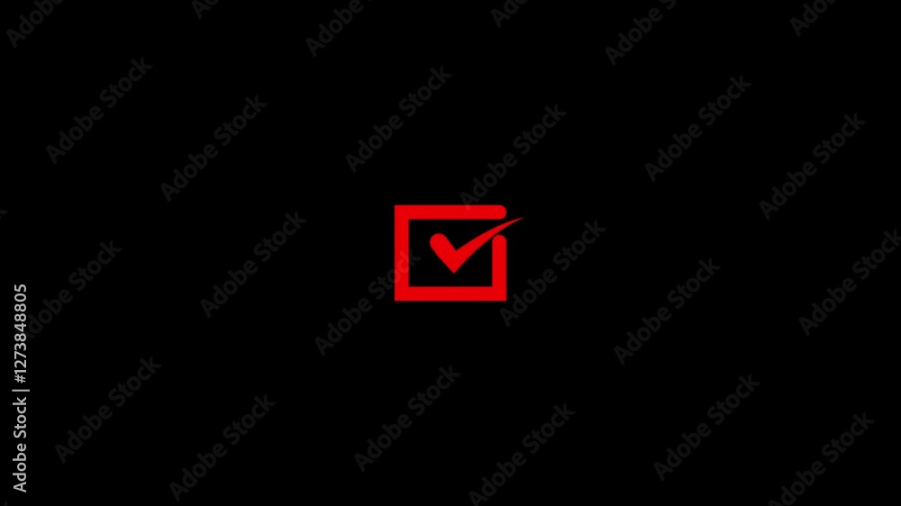 Neon glowing rectangle in check mark on black background 4k video animation. Neon glowing rectangle in check mark on black background 4k video animation.
