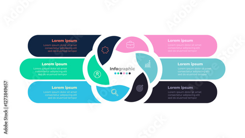 Data visualization diagram. Creative infographic template with marketing icons and 6 options for business presentations. Vector illustration.