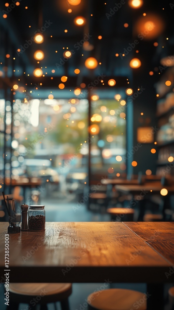 Cozy cafe atmosphere with warm lights and detailed decor in urban setting during early evening hours Cozy cafe atmosphere with warm lights and detailed decor in urban setting during early evening hours
