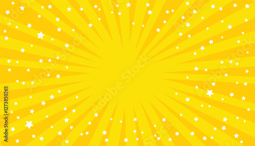 Yellow concentrated lines and glitter background frame. yellow cute background with twinkling stars and sunburst. comic art background
