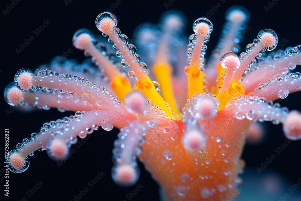 Fototapeta premium Sparkling dew drops adorning a vibrant flower pistil