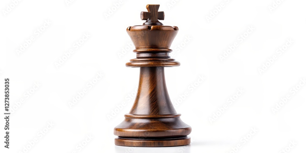 Dark Brown Wooden Chess King Piece on White Background Dark Brown Wooden Chess King Piece on White Background
