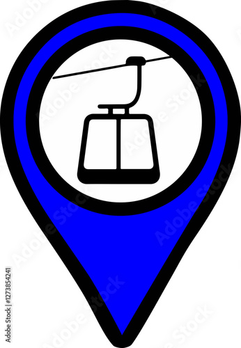 A blue location pin map icon for funicular on a transparent background, symbolizing navigation or GPS positioning