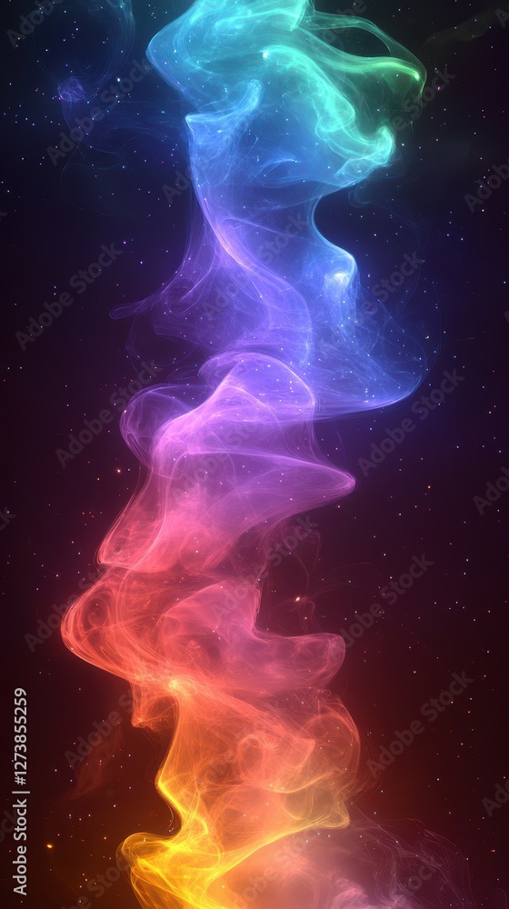 Colorful swirling smoke against a dark cosmic background creates a mesmerizing visual effect during nighttime Colorful swirling smoke against a dark cosmic background creates a mesmerizing visual effect during nighttime