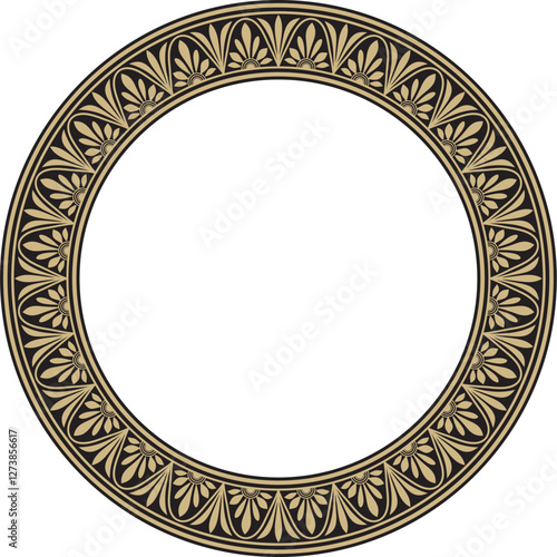 Vector gold and black round classic Greek meander ornament. Pattern, circle of Ancient Greece. Border, frame, ring of the Roman Empire
