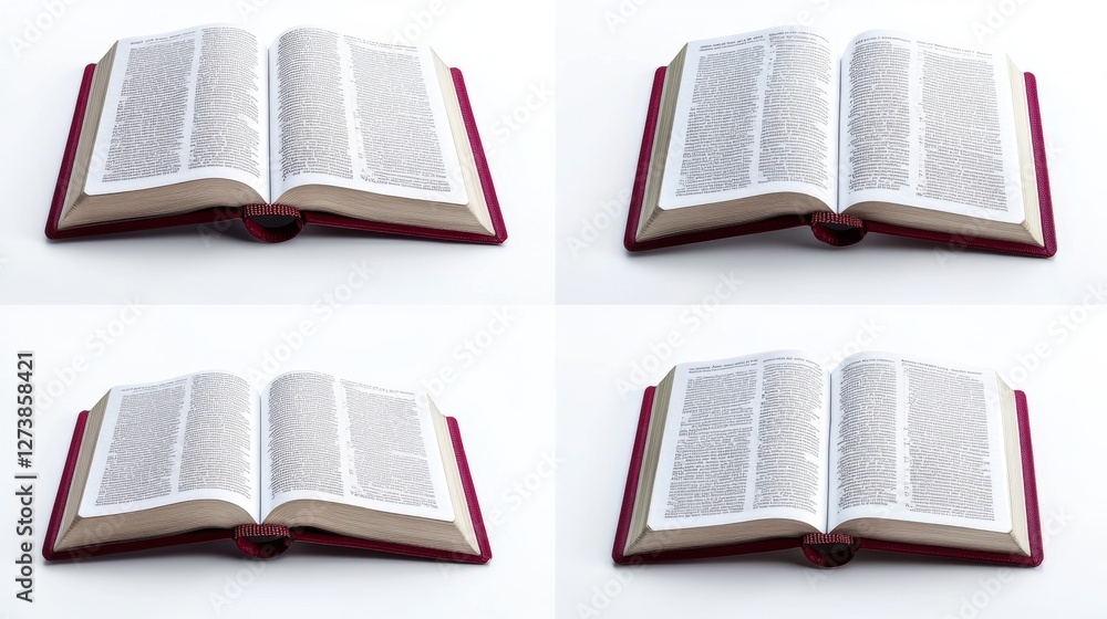 © wiwat apisithpinyo - Open Pixel Art Book with Red Cover on White Background in Four Frames © wiwat apisithpinyo - Open Pixel Art Book with Red Cover on White Background in Four Frames