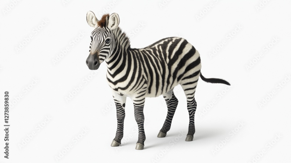 Obraz premium Zebra with Black and White Stripes Standing on a Plain White Background