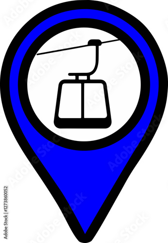 A blue location pin  map  icon for   funicular  on a transparent  background, symbolizing navigation or GPS positioning