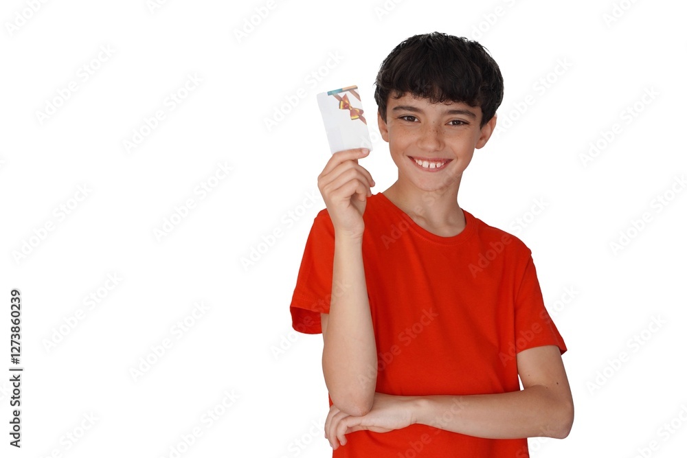 online shopping and adolescence. preteen with a gift card for online shopping online shopping and adolescence. preteen with a gift card for online shopping