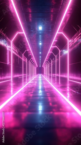 Wallpaper Mural Futuristic hallway illuminated by vibrant pink neon lights in a sleek, modern setting Torontodigital.ca