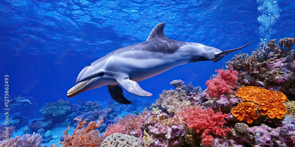 Obraz premium Bottlenose Dolphin and Coral Reef Ecosystem