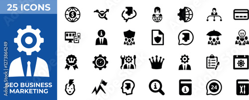 Set of Seo Business Icons. market analysis, expert team, credit card, winning, quality and team. Vector illustration