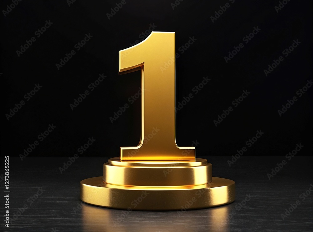 Golden Number One Trophy on Black Background - A shiny golden Golden Number One Trophy on Black Background - A shiny golden