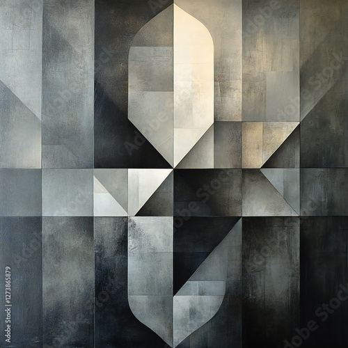 An abstract composition with varying tones of grey, creating a clean and sophisticated monochromatic design