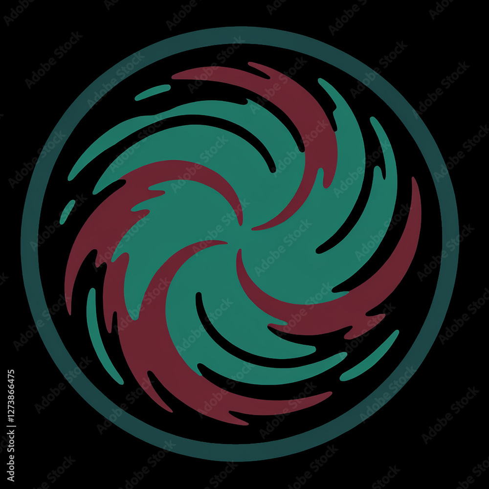 Abstract swirling vortex in teal and maroon creates a captivating and dynamic visual effect. Abstract swirling vortex in teal and maroon creates a captivating and dynamic visual effect.