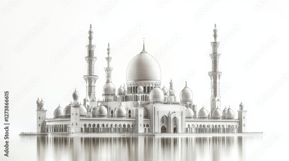 Obraz premium silver silhoutte of mosque. ramadhan wallpaper. mosque silhoutte.
