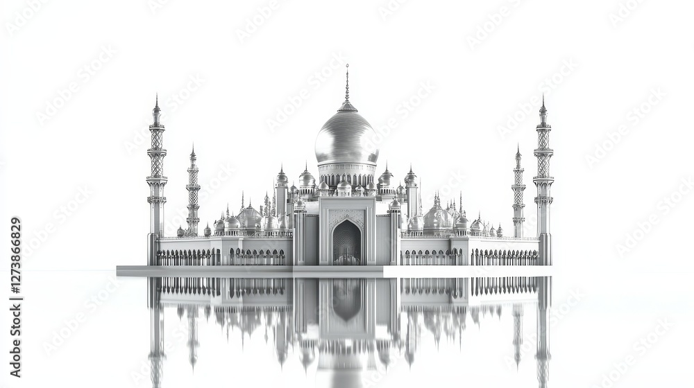 Obraz premium silver silhoutte of mosque. ramadhan wallpaper. mosque silhoutte.