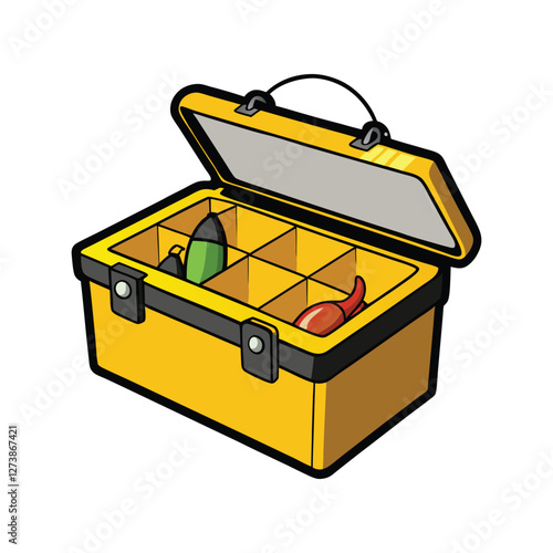 yellow black fishing tackle box on white
