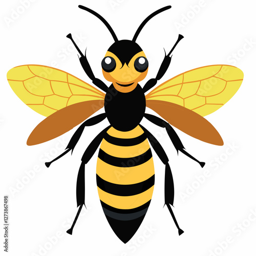 cute insect bee cartoon in flying. illustration yellow black wasp, hornet ,bumblebee.Suitable for education poster  ,children's books. Vector illustration isolated on white background. 