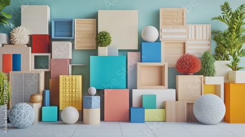 Colorful Geometric Display Wall Art, Modern Interior Design, Decorative Objects photo