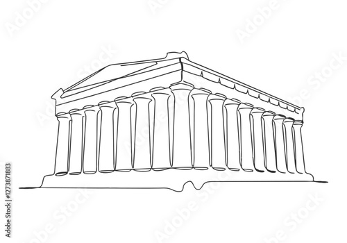 Continuous One Line Parthenon Building | Minimalist Landmark Vector Illustration