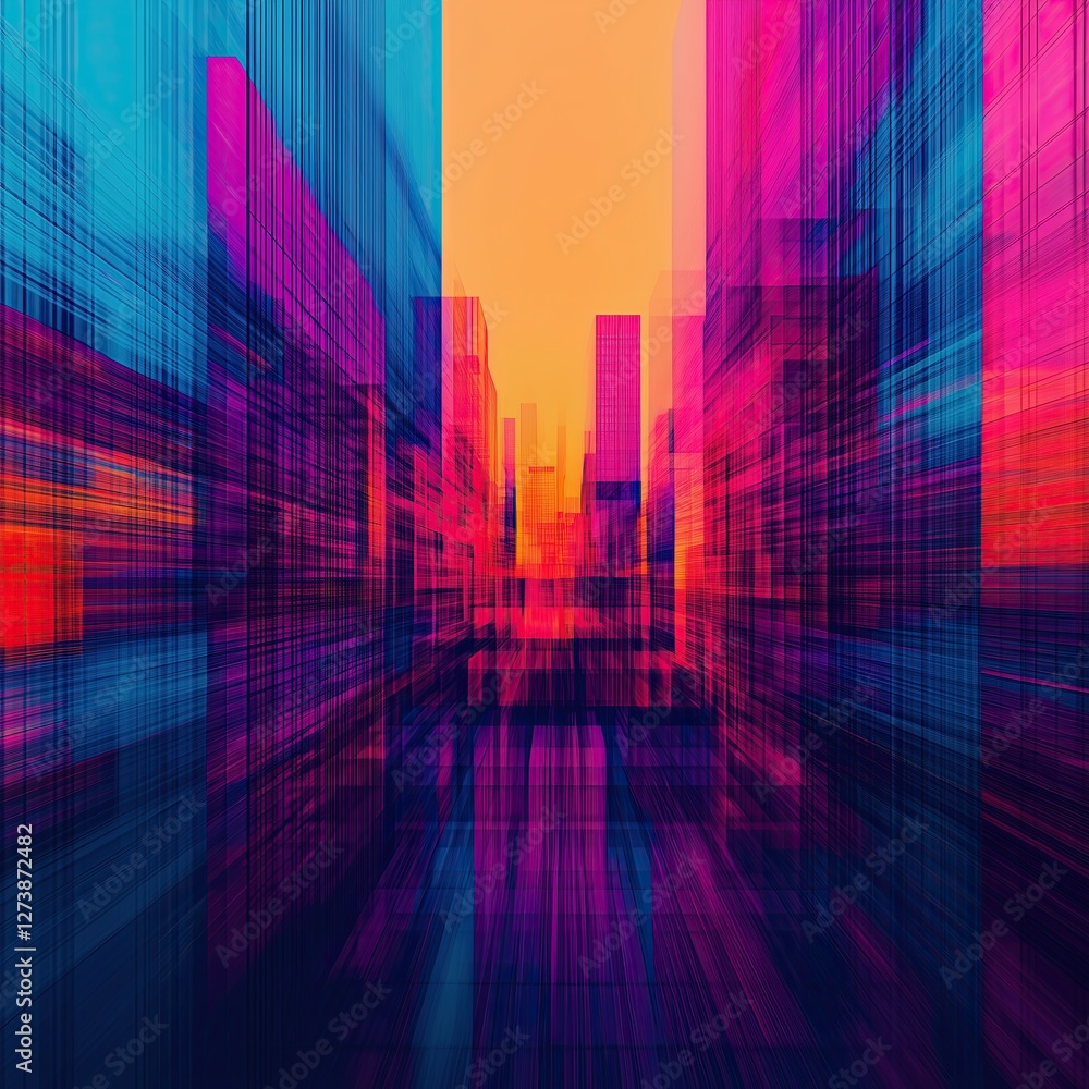 Dynamic urban abstract art cityscape digital artwork vibrant colors wide angle modern aesthetic Dynamic urban abstract art cityscape digital artwork vibrant colors wide angle modern aesthetic