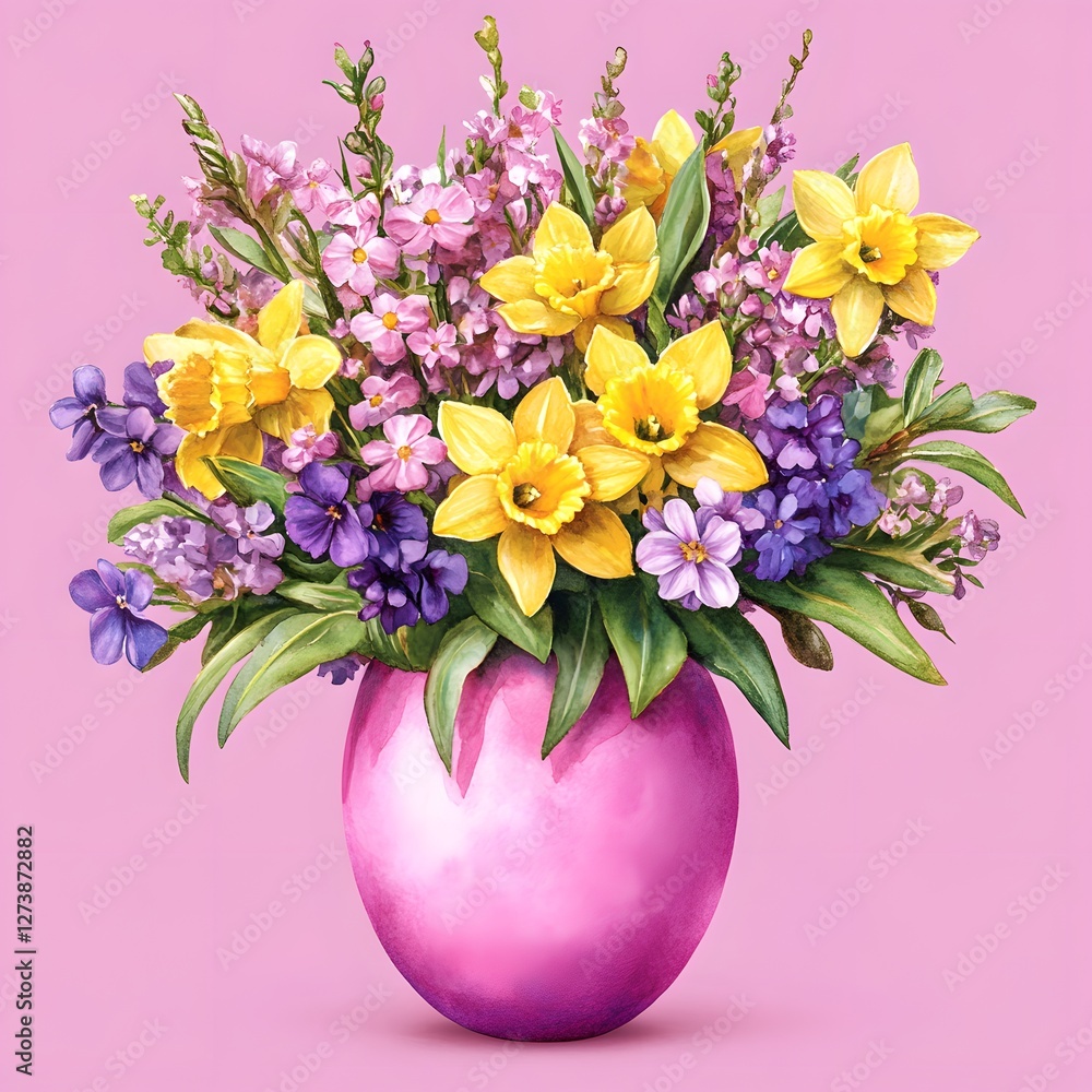 Pastel Easter Egg Floral Bouquet in Vase with Vibrant Spring Blooms Pastel Easter Egg Floral Bouquet in Vase with Vibrant Spring Blooms