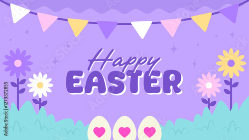 Happy Easter Egg Hunting Poster Horizontal Banner 