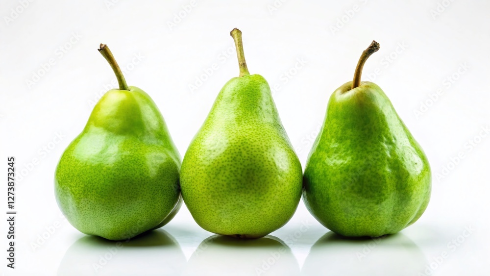Silhouette of Three Juicy Green Pears on White Background - Healthy Food Stock Photo Silhouette of Three Juicy Green Pears on White Background - Healthy Food Stock Photo