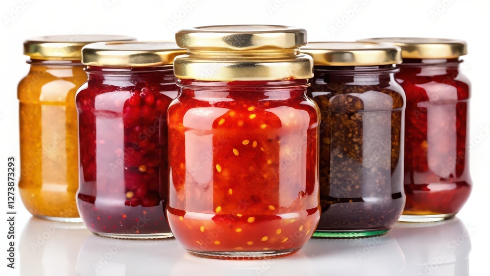 Glass Jars of Preserves on White Background Glass Jars of Preserves on White Background