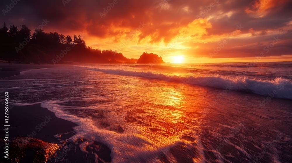 A serene sunset casts vibrant colors over the ocean, where gentle waves crash rhythmically against the sandy shore, creating a tranquil atmosphere. A serene sunset casts vibrant colors over the ocean, where gentle waves crash rhythmically against the sandy shore, creating a tranquil atmosphere.