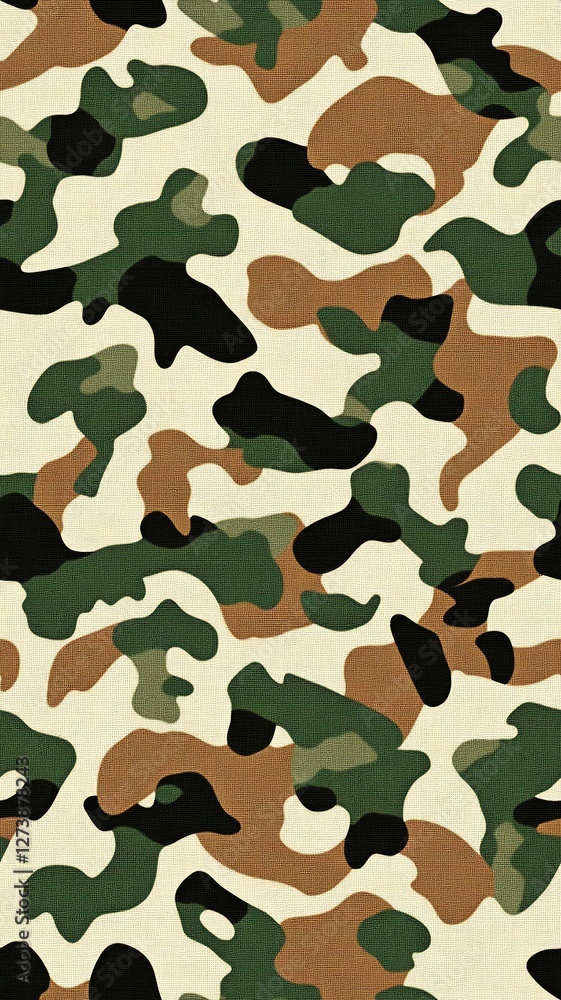 Fototapeta premium Fabric in Military Camouflage Seamless Pattern A seamless camouflage pattern in earthy tones for design and creative projects.