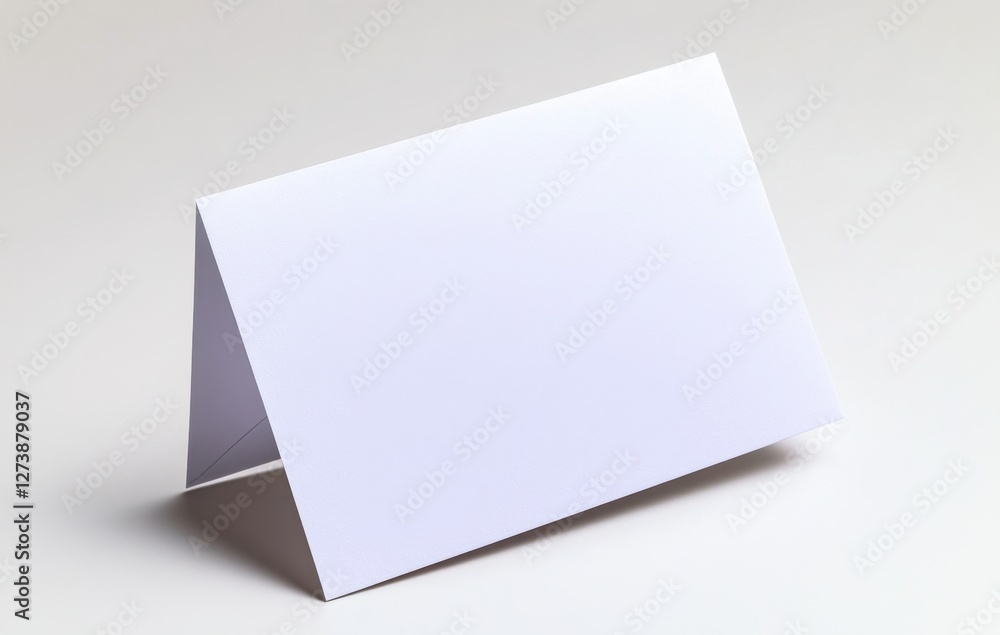 Blank white folded card on a light gray background. Simple, elegant design. Perfect for mockups, invitations, or announcements. Clean and minimalist Blank white folded card on a light gray background. Simple, elegant design. Perfect for mockups, invitations, or announcements. Clean and minimalist